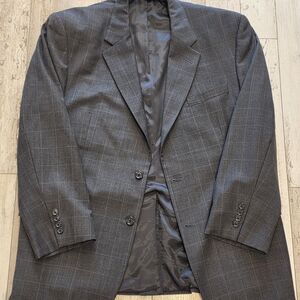 46R Men's Jos. A. Bank Blazer Windowpane Gray 100% Wool 2 Button Sport Coat